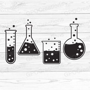化学 SVG、化学教師 SVG、科学 SVG、科学教師 SVG、フラスコ SVG、試験管 SVG、ビーカー SVG、化学ツール SVG カット ファイル