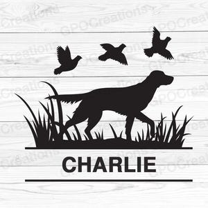 Perro de caza SVG, Caza de codornices SVG, Setter inglés SVG, Codorniz Svg, Monograma de perro de caza Svg, Clipart de caza, Temporada de caza Svg