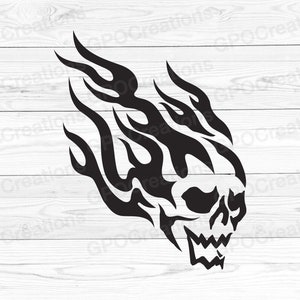 Cráneo llameante SVG, Archivo de corte de cráneo llameante, Imágenes prediseñadas de diseño de cráneo llameante de Halloween, Clipart de cráneo PNG, Silueta de cráneo, Descarga instantánea