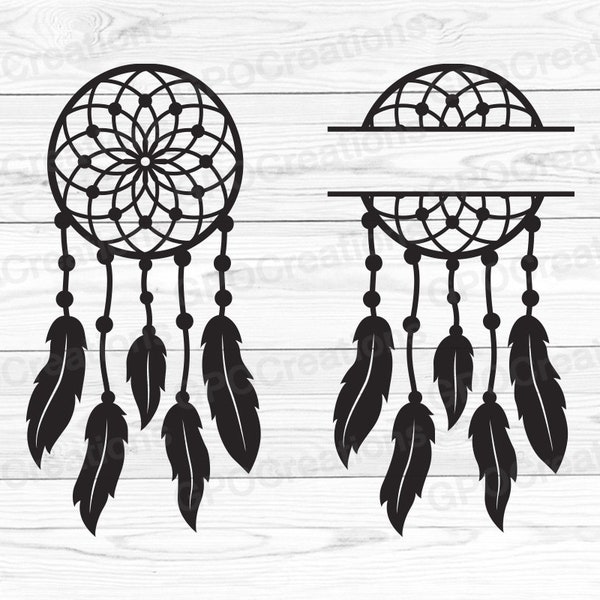 Dreamcatcher SVG, Split Monogram Dreamcatcher SVG, Feathers Svg, Dreamcatcher PNG, Dreamcatcher Clipart, Boho Svg, Native American Svg