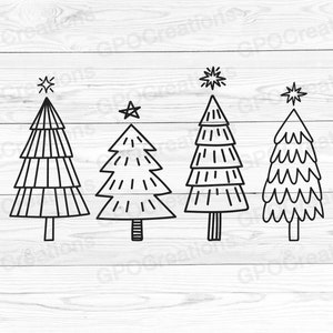 Christmas Tree Doodles SVG, Merry Christmas SVG, Christmas Trees SVG, Christmas Cut File, Christmas Trees Png, Xmas Tree Svg, Hand Drawn Svg