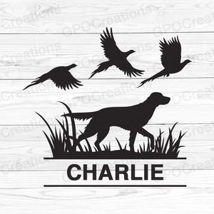 Faisão caça SVG, cão de caça SVG, faisão SVG, monograma de cão de caça Svg, clipart de caça, caça de pássaros Svg, temporada de caça Svg