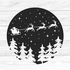 Kerst SVG, kerstman slee SVG, kerstnacht SVG, silhouet van de kerstman, rendieren silhouet, winter teken Svg, kersttafereel Svg Png Dxf