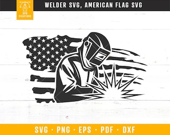 Welder SVG, Welder Silhouette, Welder Clipart, American Flag Svg, Welding Svg, Labor Day Svg, American Welder SVG, Ironworker Svg Png Dxf