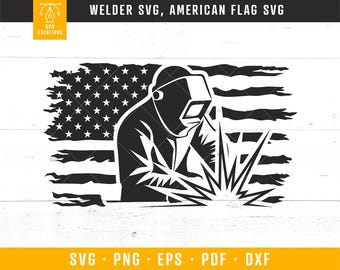 Welder SVG, Welder Silhouette, Welder PNG, Welder Clipart, American Welder SVG, American Flag Svg, Welding Svg, Labor Day Svg, Welder Dxf