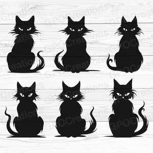Halloween schwarze Katze SVG Bundle, Halloween schwarze Katze Silhouette PNG Vektor Clipart, schwarze Katze geschnitten Datei, Halloween Katze Clipart, gruselige Katzen
