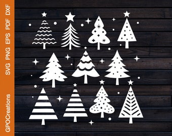 Paquete SVG de árbol de Navidad, SVG de árbol de Navidad, SVG de Navidad, imágenes prediseñadas de Navidad, archivo de corte de árbol de Navidad Png Dxf, silueta de Navidad
