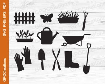Paquete SVG de jardinería, paquete SVG de herramientas de jardinería, SVG de jardín, SVG de primavera, SVG de jardinería, SVG de jardinero, SVG de planta, SVG de mujer de planta, SVG de verano