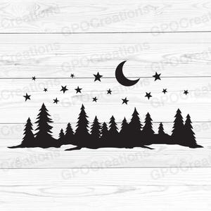 Foresta SVG, Stelle SVG, Foresta di alberi SVG, Foresta di pini SVG, Foresta SVG, Pini SVG, Campeggio svg, Esterno svg, Foresta Png SVG Cut File