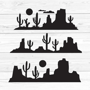 Scène du désert SVG, SVG paysage désertique, cactus SVG, Png désert, désert couper fichier, Svg désert, Clipart désert, Silhouette du désert, Svg soleil
