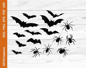 Bats and Spiders SVG Bundle, Halloween SVG Bundle, Bats SVG, Spiders Svg, Spooky Bats Svg, Spiders Clipart, Bats Spiders Cut File, Bat Png