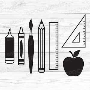 SVG escolar, material escolar SVG, professor SVG, clipart de material escolar, arquivo cortado de material escolar, volta às aulas Svg, material de sala de aula Svg