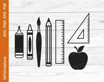 School SVG, School Supplies SVG, Teacher SVG, School Supplies Clipart, School Supplies Cut File, Back to School Svg, Classroom Supplies Svg