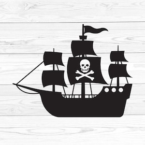 Pirate Ship SVG, Pirate SVG, Pirate Ship Silhouette, Pirate Ship Clipart, Pirate Ship Cut File, Pirate Cut File, Skull and Crossbones SVG
