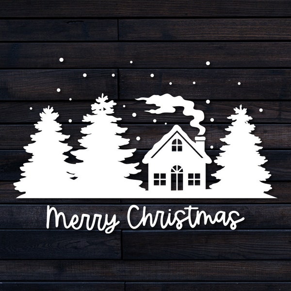 Merry Christmas SVG, Christmas SVG, Christmas Cut File, Winter Scene SVG, Snow Svg, Winter Svg, Christmas Tree Svg, Snow Png, Pine Trees Svg