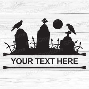 Halloween kerkhof split frame SVG, grafsteen SVG, Crow SVG, grafsteen, grafsteen, Crow cut-bestand, grafsteen, grafsteen PNG, kerkhof SVG