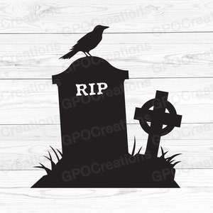 Grafsteen SVG, kraai SVG, Halloween kerkhof kraai SVG, grafsteen, grafsteen, kraai gesneden bestand, grafsteen clipart, grafsteen png, kerkhof Svg