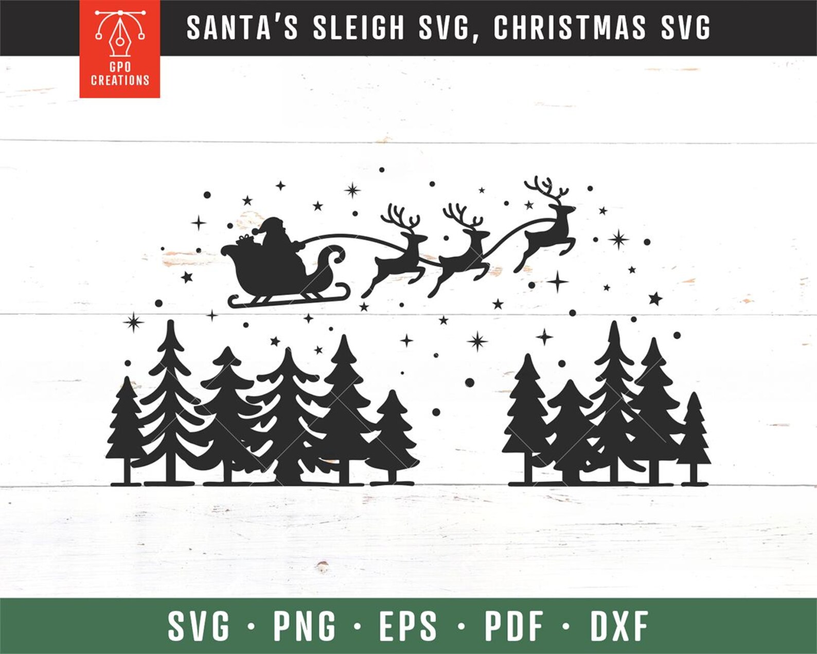 Santa's Sleigh SVG, Christmas Night SVG, Santa and Reindeer Silhouette ...