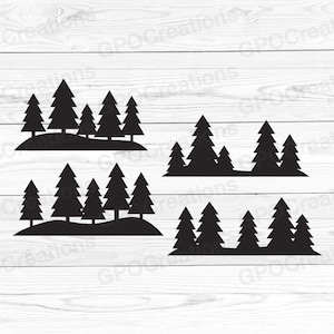 Pacchetto SVG foresta, SVG foresta di pini, SVG foresta di alberi, Silhouette foresta, Silhouette alberi, Campeggio svg, Foresta all'aperto svg, Foresta Png