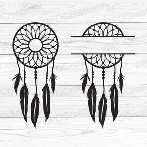 Łapacz snów SVG, Split Monogram Dreamcatcher SVG, Dreamcatcher Clipart, Pióra SVG, Boho SVG, Dreamcatcher PNG, Native American SVG