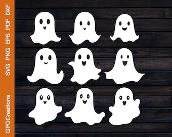 Cute Ghost SVG Bundle, Ghost SVG, Halloween Ghost SVG, Kids Halloween Svg, Halloween Laser Cut Files, Ghost Bundle Svg, Ghost Png Dxf