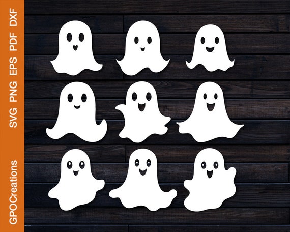 Cute Ghost SVG Bundle, Ghost SVG, Halloween Ghost SVG, Kids Halloween Svg, Halloween Laser Cut Files, Ghost Bundle Svg, Ghost Png Dxf
