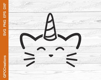 Svg chat, licorne visage de chat svg, clipart chat, chat png, chat mignon svg, graphismes Kitty mignon, fichier pour Cricut, chat licorne heureux svg