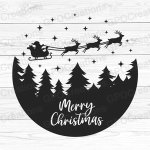 Merry Christmas SVG, kerstscène SVG, kerstman slee SVG, silhouet van de kerstman, rendier silhouet, kerstversiering, kerst teken Svg
