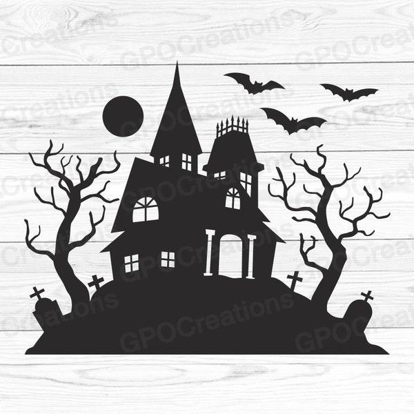 Halloween Haunted House SVG, Spooky House SVG, Bats SVG, Haunted House Svg, Halloween Svg, Haunted House Png, Halloween Scene Svg