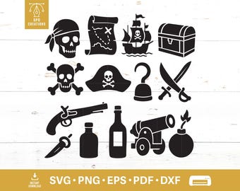 Pirate SVG Bundle, Pirates SVG, Pirate Silhouette, Pirate Cut Files, Pirate Clipart, Pirate PNG, Pirate Ship Svg, Skull Svg, Pirate Graphics