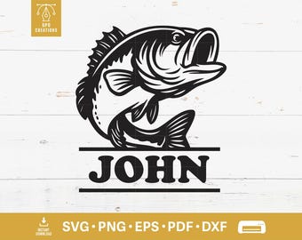 Bass Fishing Monogram SVG, Fishing SVG, Fisherman SVG, Bass Fish Svg, Bass Fishing Png, Fishing Shirt Svg, Bass Cut File, Fishing Vector Dxf
