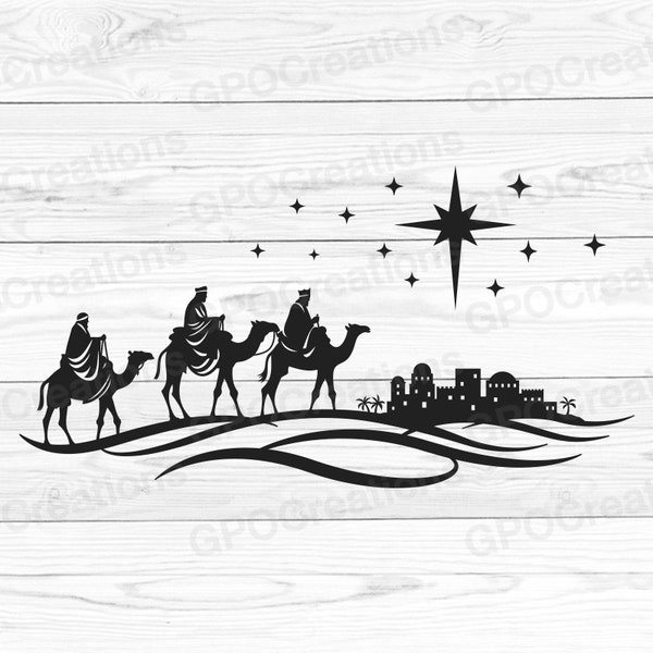 Bethlehem SVG, Three Wise Men SVG, Christmas Star SVG, Bethlehem Silhouette, Bethlehem Cut File, Star of Bethlehem Ornament Svg Png Dxf