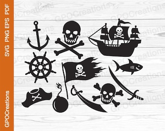 Pirate SVG, Pirate SVG Bundle, Pirate Silhouette, Pirate Cut Files, Pirate Clipart, Pirate PNG, Pirate Ship Svg, Skull Svg, Pirate Graphics