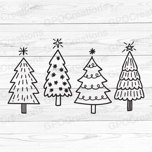 Christmas Tree Doodles SVG, Christmas Trees SVG, Xmas Tree SVG, Merry Christmas Svg, Christmas Cut File, Christmas Trees Png, Hand Drawn Svg