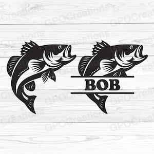 Vissen SVG, zeebaars vissen SVG, vissen Split Monogram SVG, vissen Shirt Svg Png, vissen Clipart, Svg laserbestand vissen, zeebaars gesneden bestand Dxf