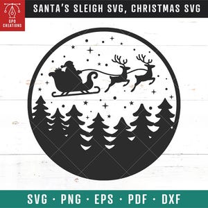 Santa&#39;s Sleigh SVG, Christmas SVG, Christmas Night SVG, Reindeer Silhouette Svg, Flying Santa Sleigh Svg, Christmas Eve Svg, Santa Claus Svg