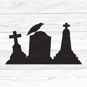 Grafsteen SVG, kraai SVG, Halloween kerkhof kraai SVG, grafsteen, grafsteen clipart, grafsteen, kraai gesneden bestand, grafsteen png, kerkhof SVG