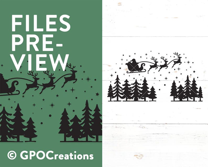 Santa's Sleigh SVG, Christmas Night SVG, Santa and Reindeer Silhouette ...