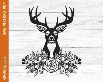 Hirsch SVG, Hirsch Blumen SVG, Hirschkopf SVG, Boho Hirsch SVG, Hirsch Blumen Clipart geschnitten Datei, Hirsch Kopf geschnitten Datei, Jagd zwart, Instant Download