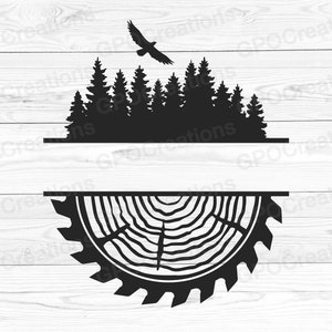 Saw Blade SVG, Saw Blade Split Frame SVG, Tree Trunk Slice Monogram SVG, Woodworking Svg, Lumberjack Svg, Forest Svg, Pine Trees Svg