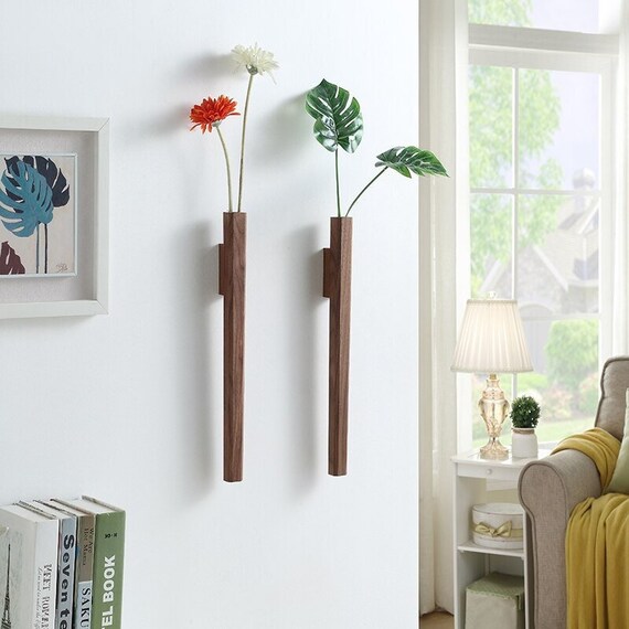 Wall Wooden Vase Decor Flower Wall Holder Decoration Etsy