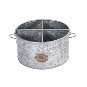 Handcrafted Galvanized Farmhouse Tray with wooden Handles, Metal iron round Caddy Organizer for Kitchen & Garden NZ DECORS image 4