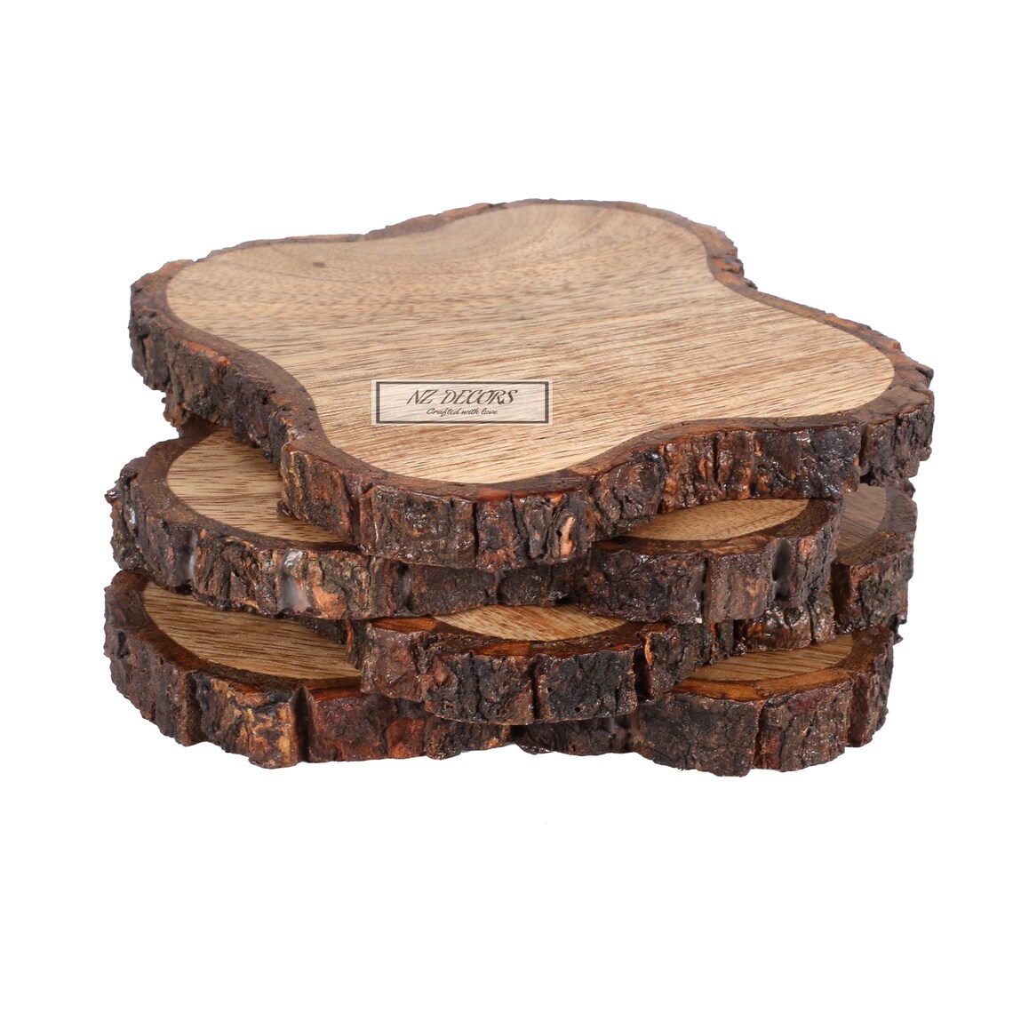 Handcrafted Mango Wood Bark Coaster Plates Assorted NZ DECORS Etsy UK