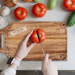 Wood Chopping Board Vegetables Cutting Board Wooden Cutting Board Personalized Chopping Board Chopping for Woman Round Chopping image 1