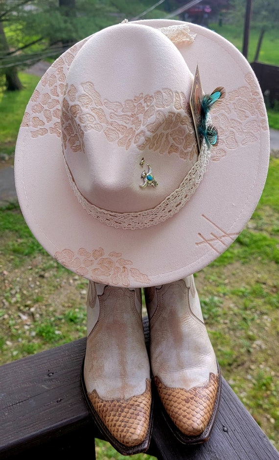 Leopard and Lace Hand Burned Fedora Cowboy Hat Country Music 