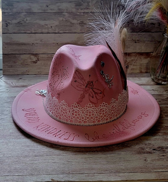 Spread Kindness Like Wildflowers Hand Burned Fedora Concert Rodeo