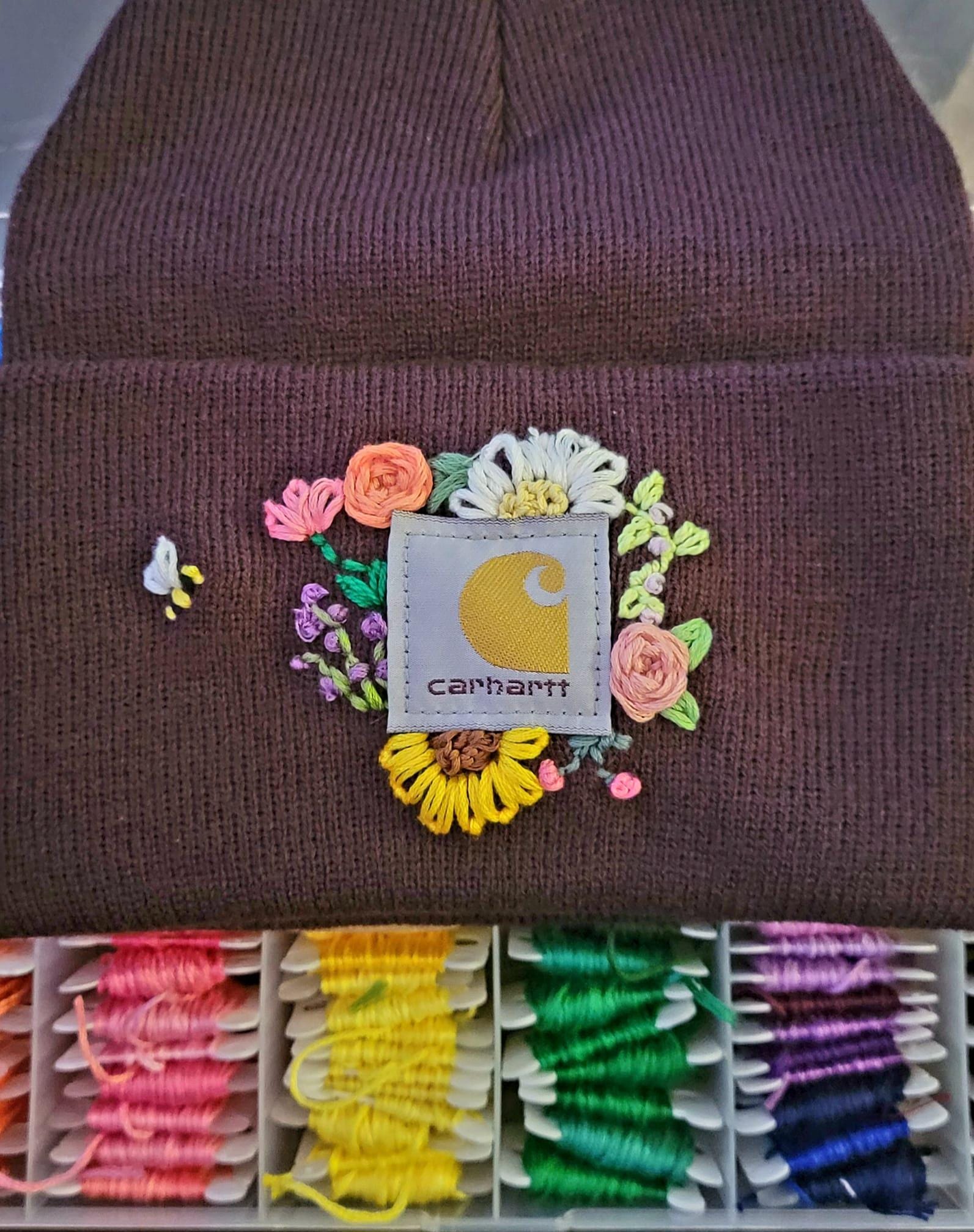 RARE Carhartt Floral embroidered Beanie Womens OS Purple & Pink Green Embroidered Carhartt Beanie - Etsy main image 3