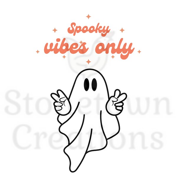 Spooky Vibes Only Peace Sign Ghost Retro Halloween Sublimation PNG Digital Download