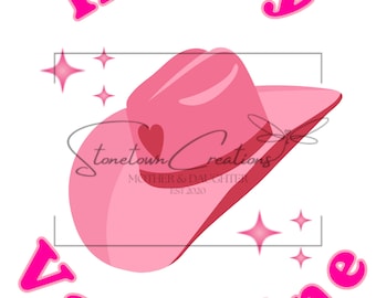 Cute Pink Cowboy Hat Heart Western Howdy Valentine Valentines Day SVG PNG Digital Download
