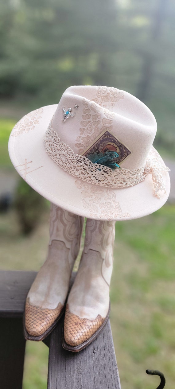 Leopard and Lace Hand Burned Fedora Cowboy Hat Country Music  display picture 1